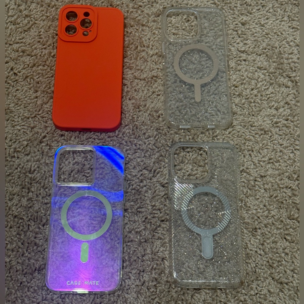 Case-Mate Red and Clear Iridescent/Glitter  iPhone 15 Pro Max Cases with MagSafe
